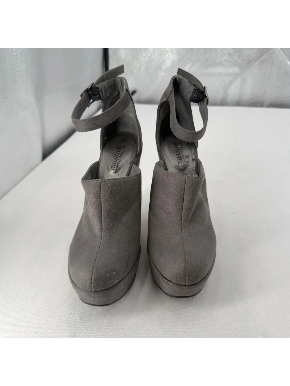 Y2K Grey Faux Suede Platform Wedge Heels Ankle Strap Sandals Size US 10 Bratz
